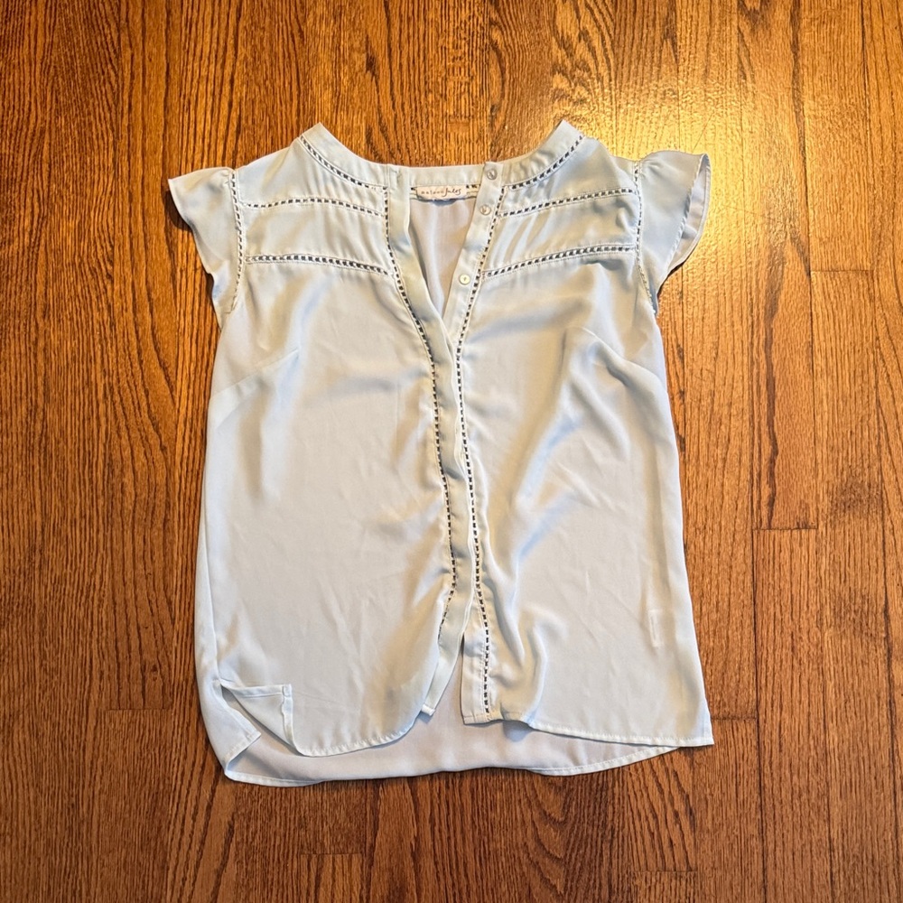 Maison Jules Light Blue Button-Up Blouse